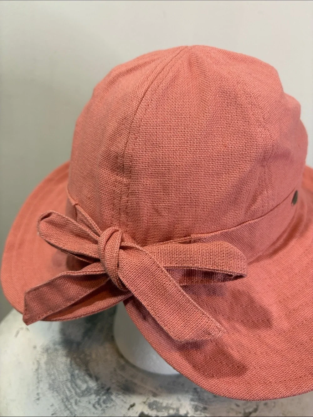 Scala Collection Ohana Cotton Facesaver Hat with Bow Salmon Pink Structured Brim